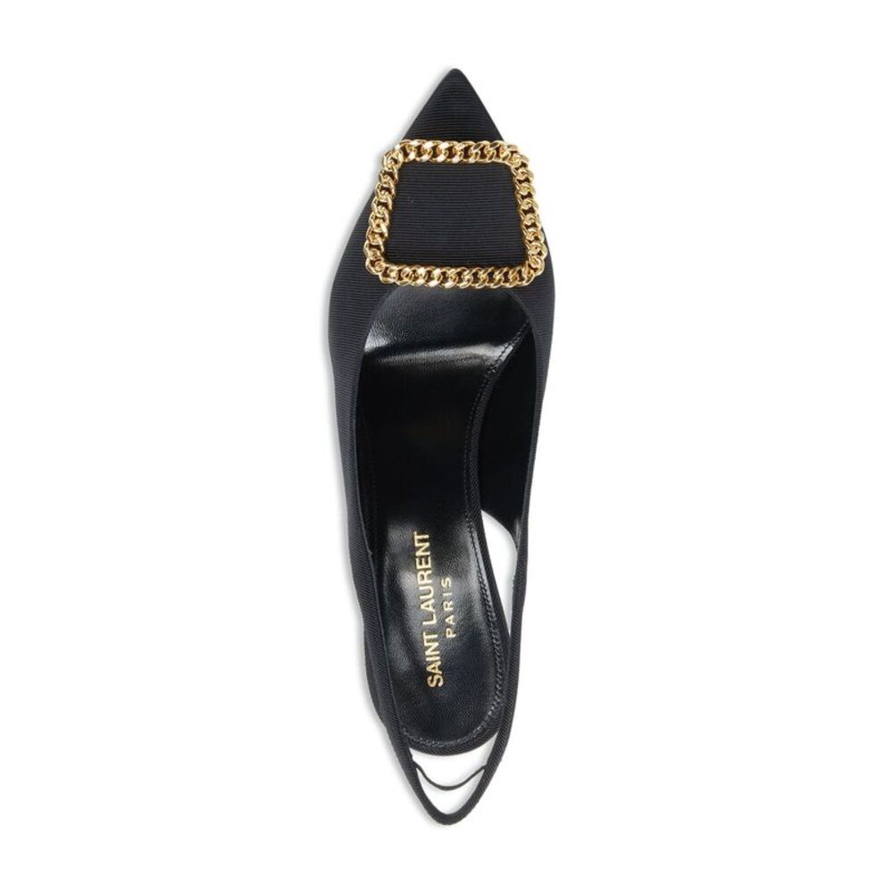 SAINT LAURENT Womens Black Curb-Chain St. Sulpice Slip On Slingback 37 - Picture 4 of 5